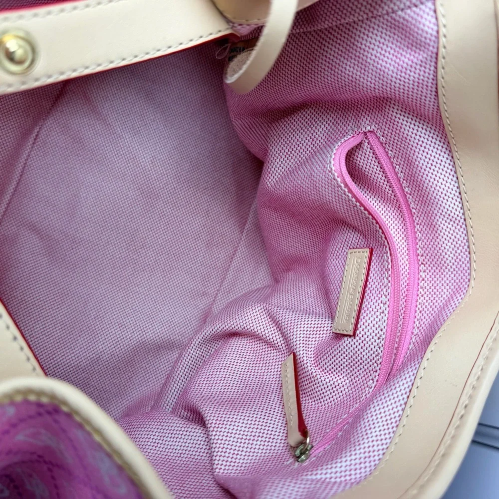 Dooney & Bourke Pink DB Monogram Canvas Satchel Leather Trim Hook Closure - Picture 9 of 11